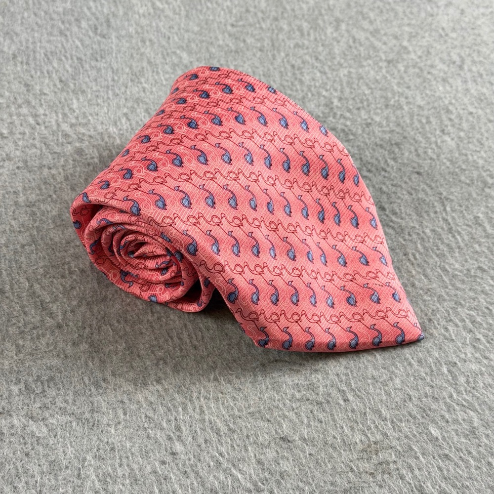 VTG TomJames Corporate Image Mens Pink Blue Flamingo Silk Necktie USA 57x3.75"